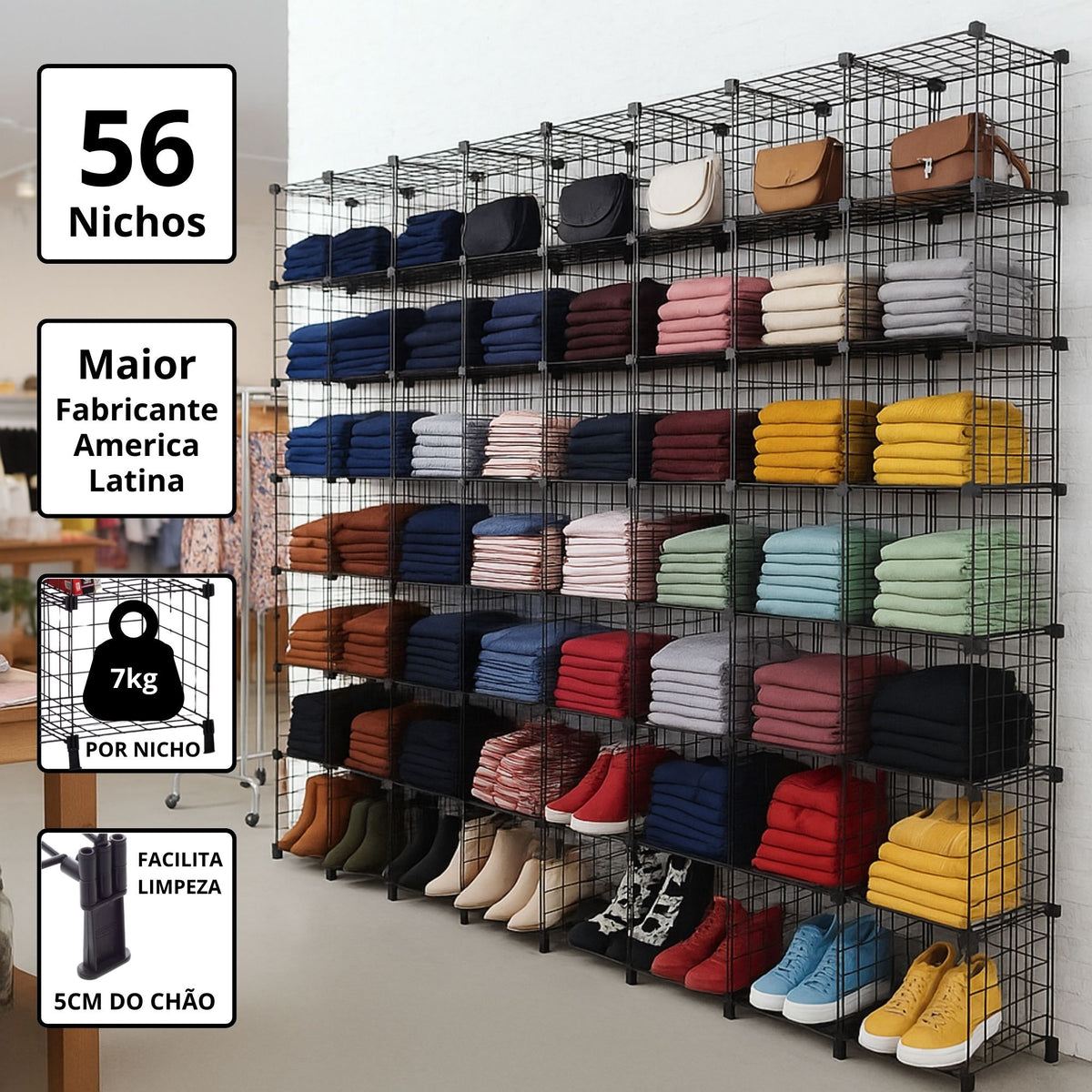 Estante Balcão Expositor Aramado 56 Nichos