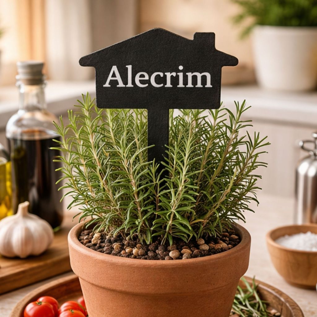 Plaquinha Identificadora para Plantas Alecrim – Marcador Decorativo para Horta, Vaso e Jardim em Aço