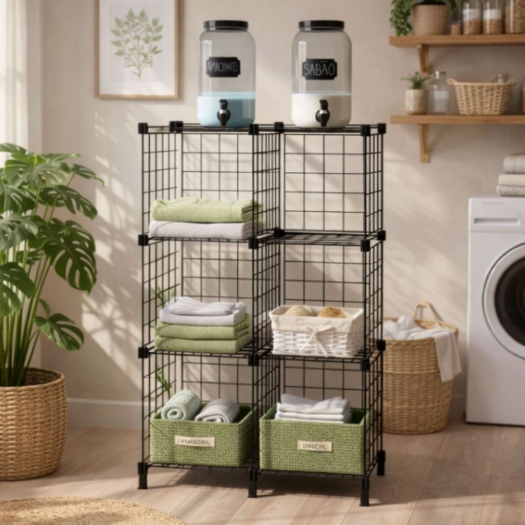 Estante para Livros Aramado para Roupas e Objetos 6 Nichos
