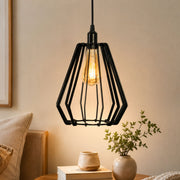 Luminária Pendente Diamante Grande Preta Aramada Decorativa Sala Quarto Cozinha