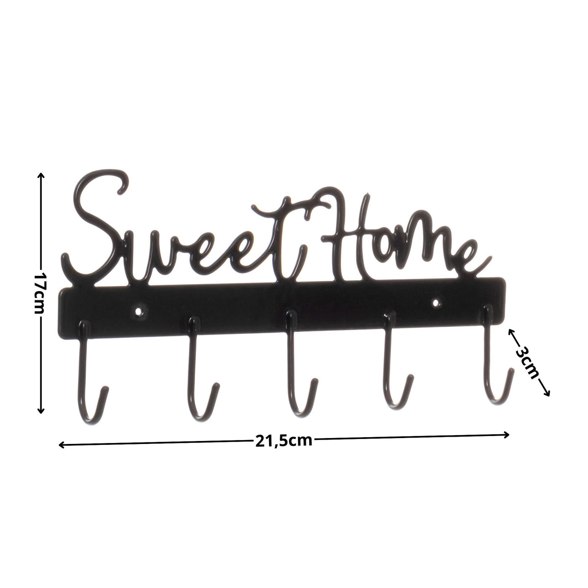 Porta Chaves e Bolsas de Parede Sweet Home com Ganchos Preto Organizador