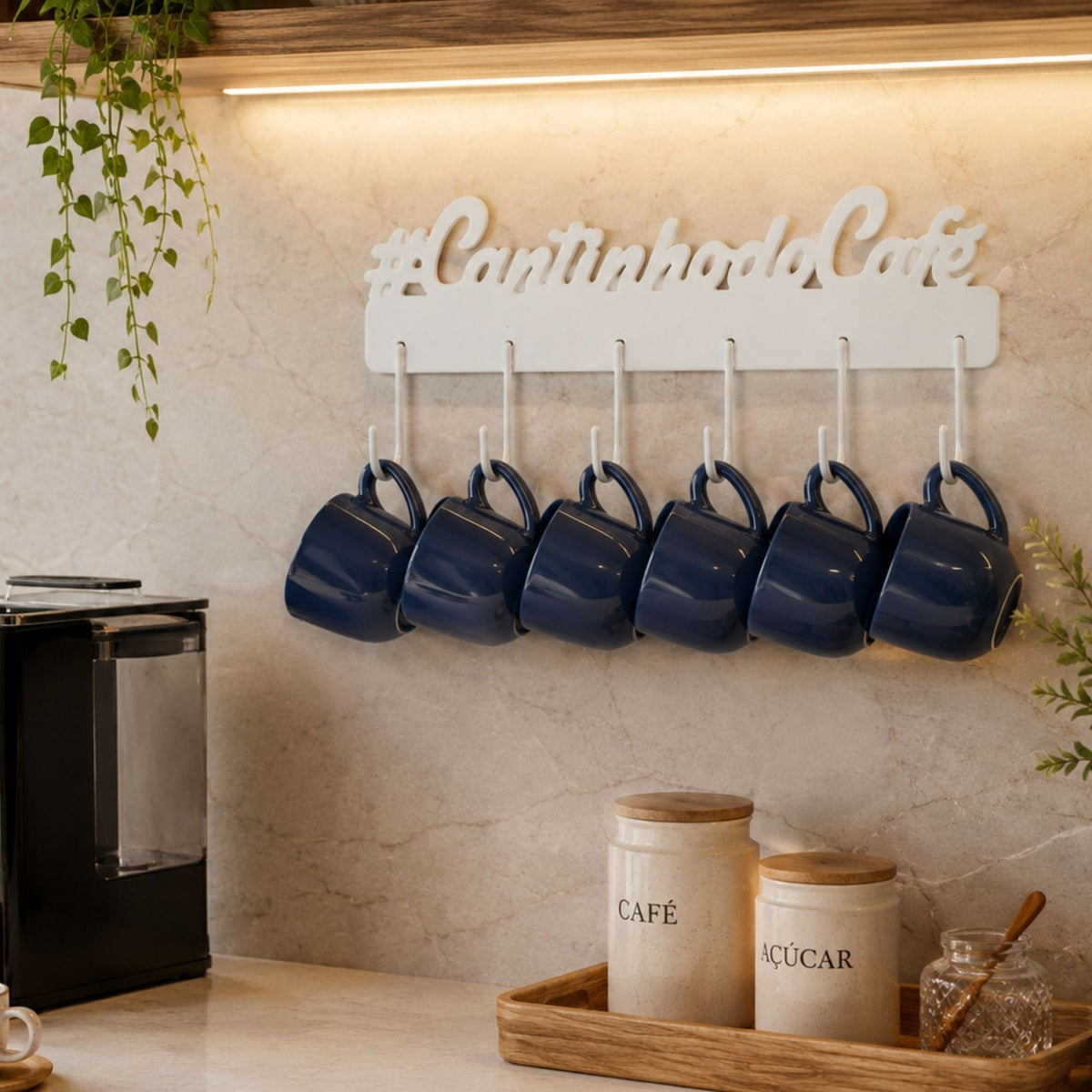 Gancho Cantinho do Café Preto de Parede Porta Xícaras Canecas Organizador Cozinha