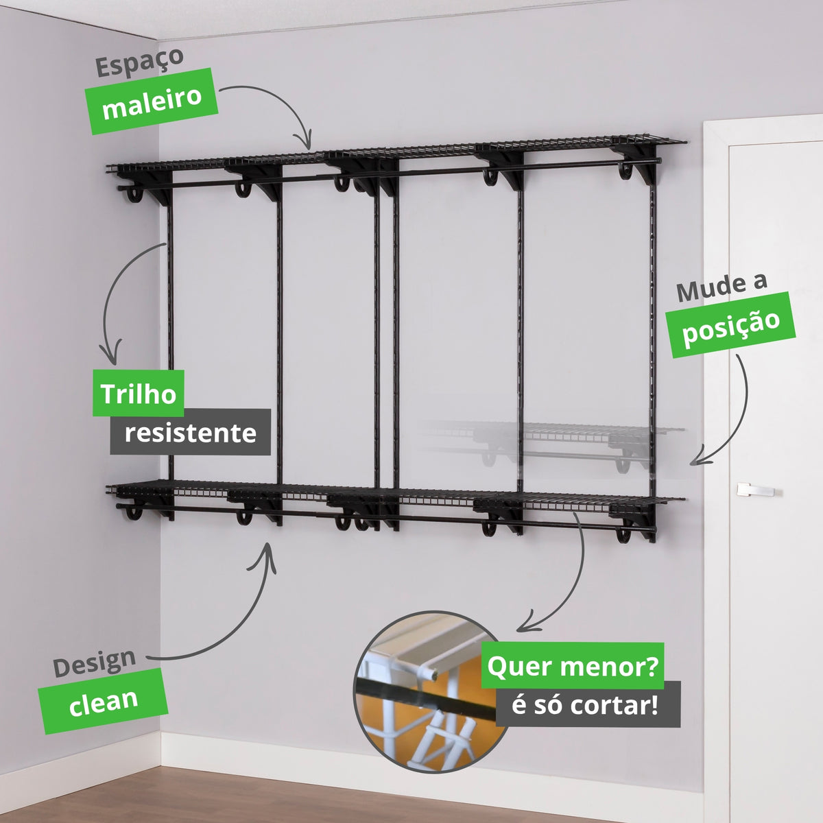 Armário Multiuso Closet Aberto Parede Casal Aramado kit 42