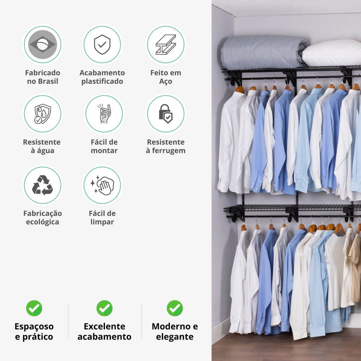 Armário Multiuso Closet Aberto Parede Casal Aramado kit 42