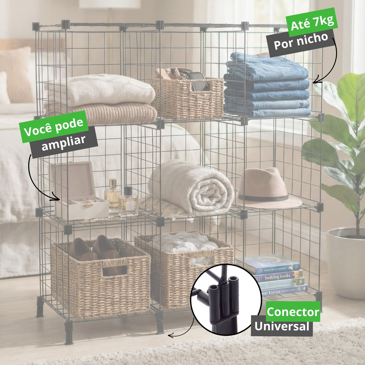 Estante para Livros Aramado para Roupas e Objetos 9 Nichos