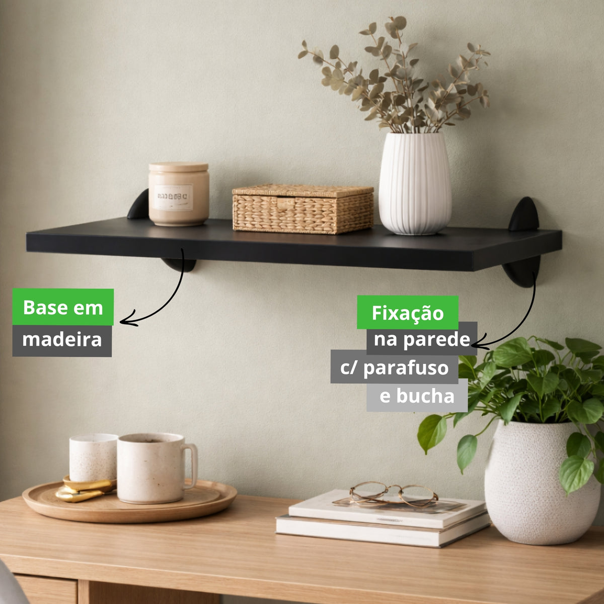 Prateleira de Parede Multiuso Decorativa 36cm Organizador Moderno para Sala, Quarto, Cozinha, Banheiro e Escritório