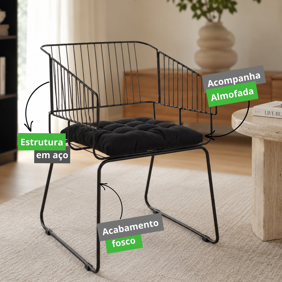 Cadeira de Jantar Top Design Industrial Aço Aramado Country