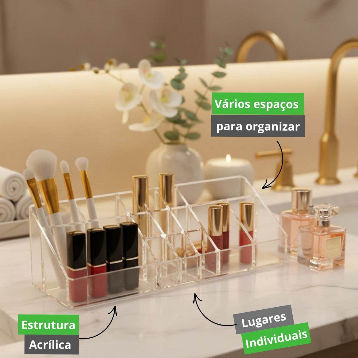 Organizador de Maquiagem Grande Multiuso para Cosméticos, Pincéis e Acessórios