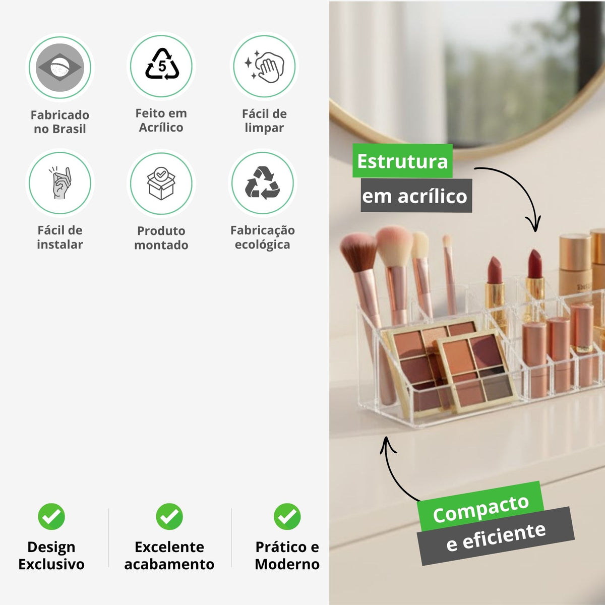 Organizador de Maquiagem Grande Multiuso para Cosméticos, Pincéis e Acessórios