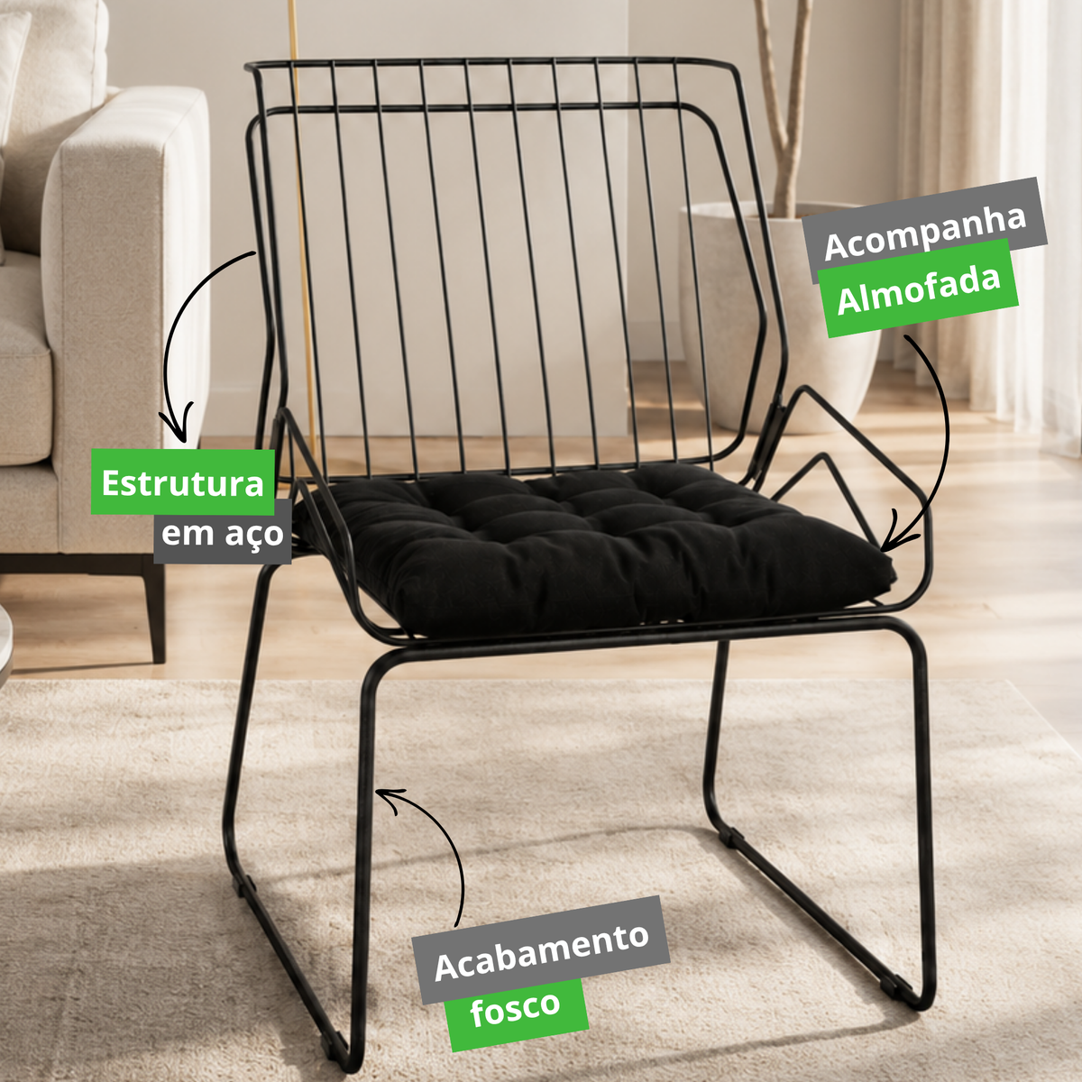 Cadeira de Jantar Top Design Industrial Aço Aramado Tron