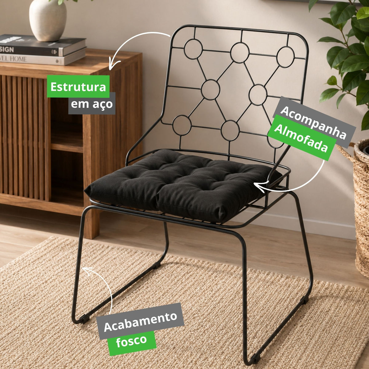 Cadeira de Jantar Top Design Industrial Aço Aramado Átomo