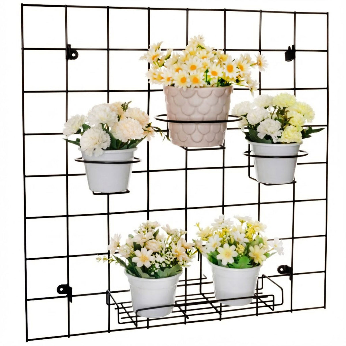 Kit Tela Decorativa Grande com Suportes para Vaso e Prateleira Aramada para Jardim Vertical