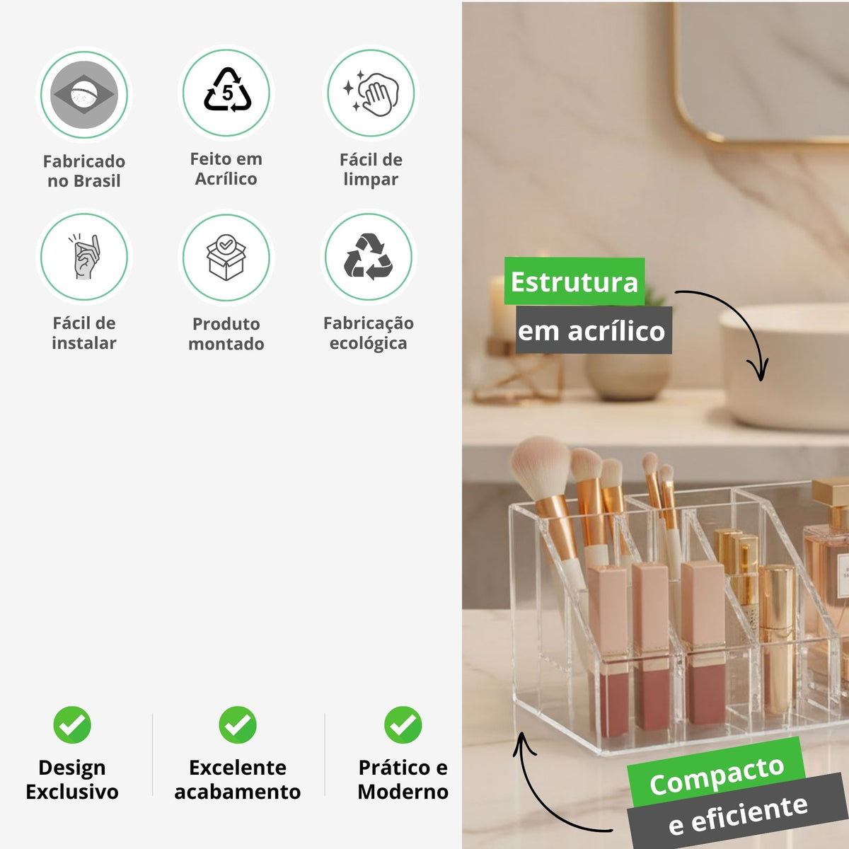 Organizador de Maquiagem Multiuso para Cosméticos, Pincéis e Acessórios de Beleza