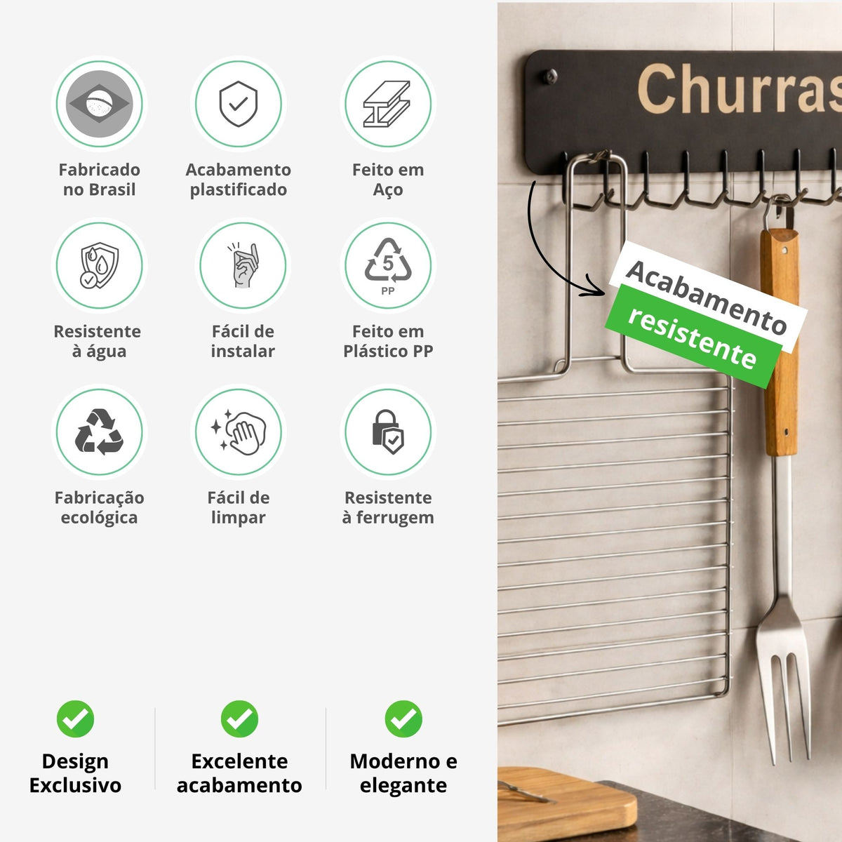 Suporte de Parede para Utensílios de Churrasco