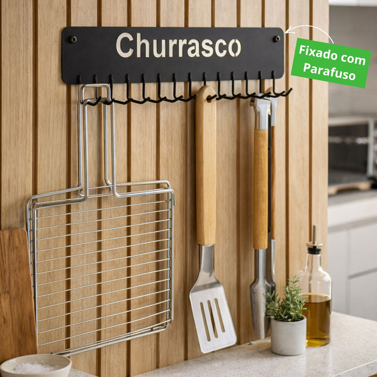 Suporte de Parede para Utensílios de Churrasco