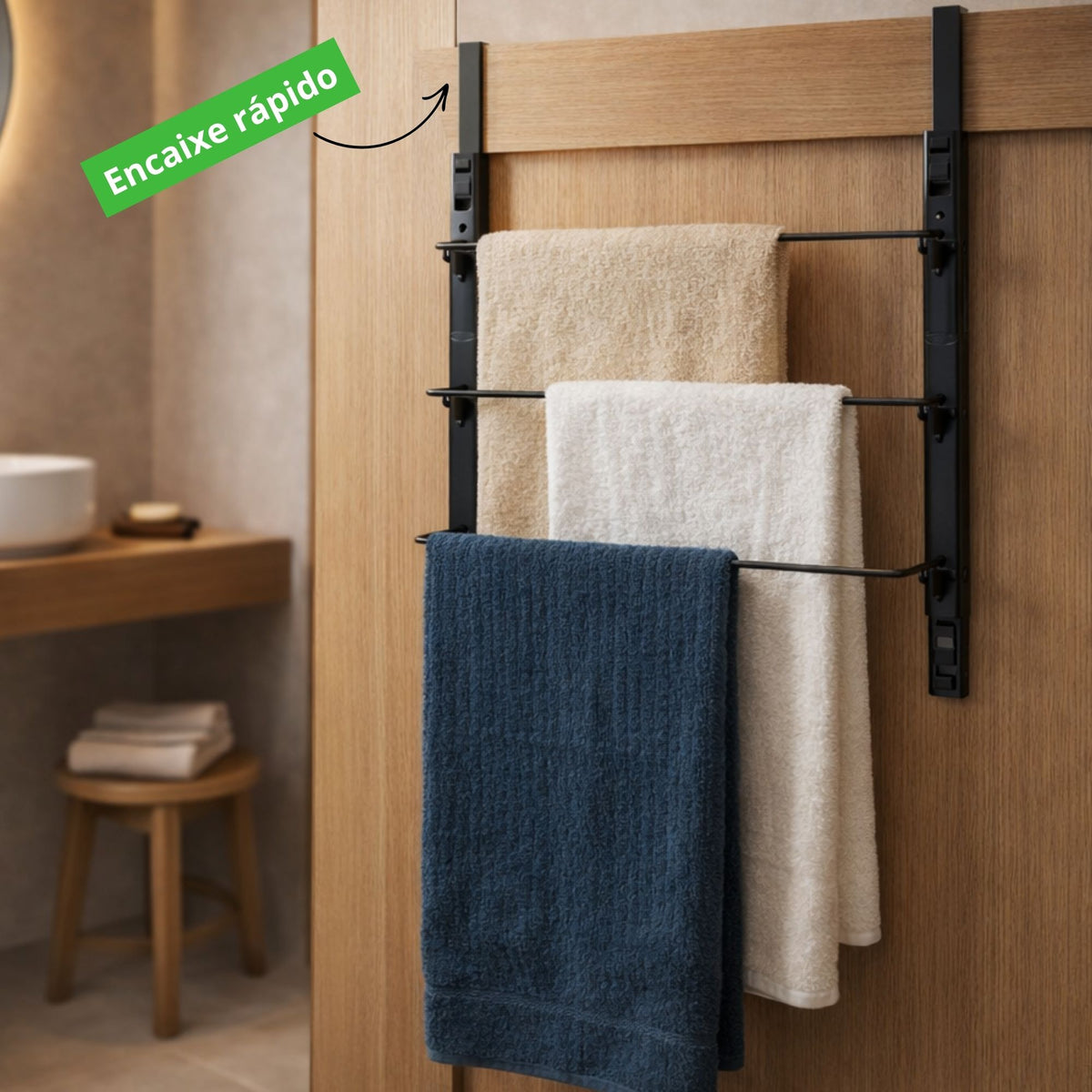 Porta Toalha de Porta Toalheiro Vertical Sem Furar para Banheiro, Lavabo e Quarto