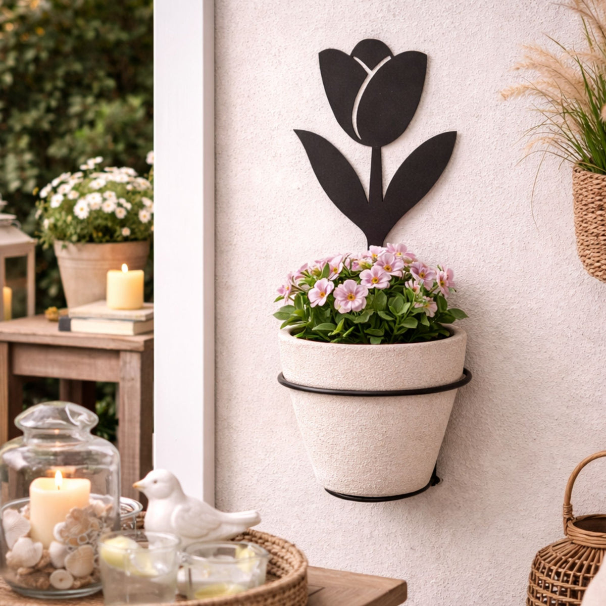 Suporte para Planta de Parede Flor – Porta Vaso Decorativo em Aço para Jardim, Varanda e Área Gourmet