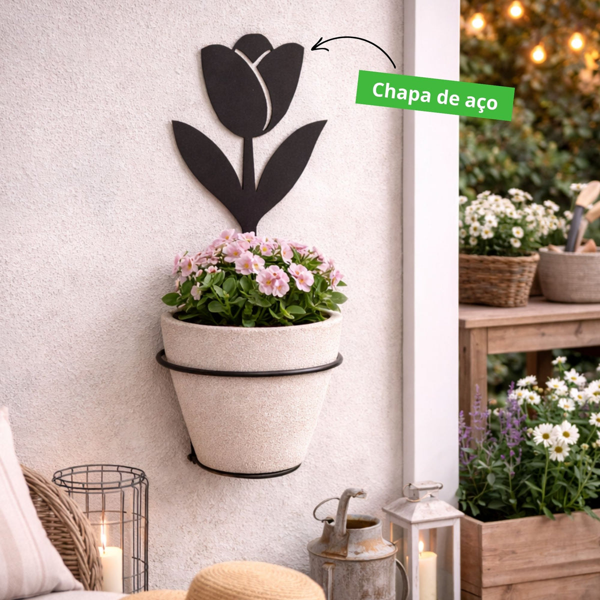 Suporte para Planta de Parede Flor – Porta Vaso Decorativo em Aço para Jardim, Varanda e Área Gourmet