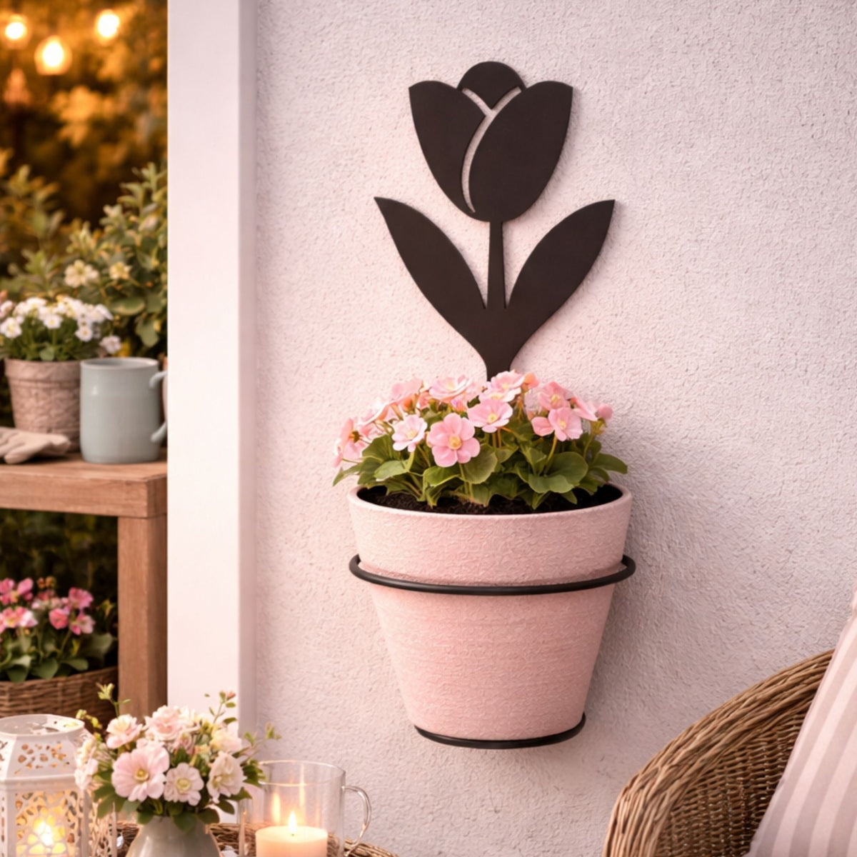 Suporte para Planta de Parede Flor – Porta Vaso Decorativo em Aço para Jardim, Varanda e Área Gourmet
