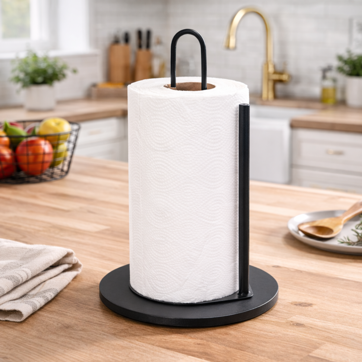 Suporte Porta Papel Toalha de Bancada – Organizador Moderno em Aço para Cozinha