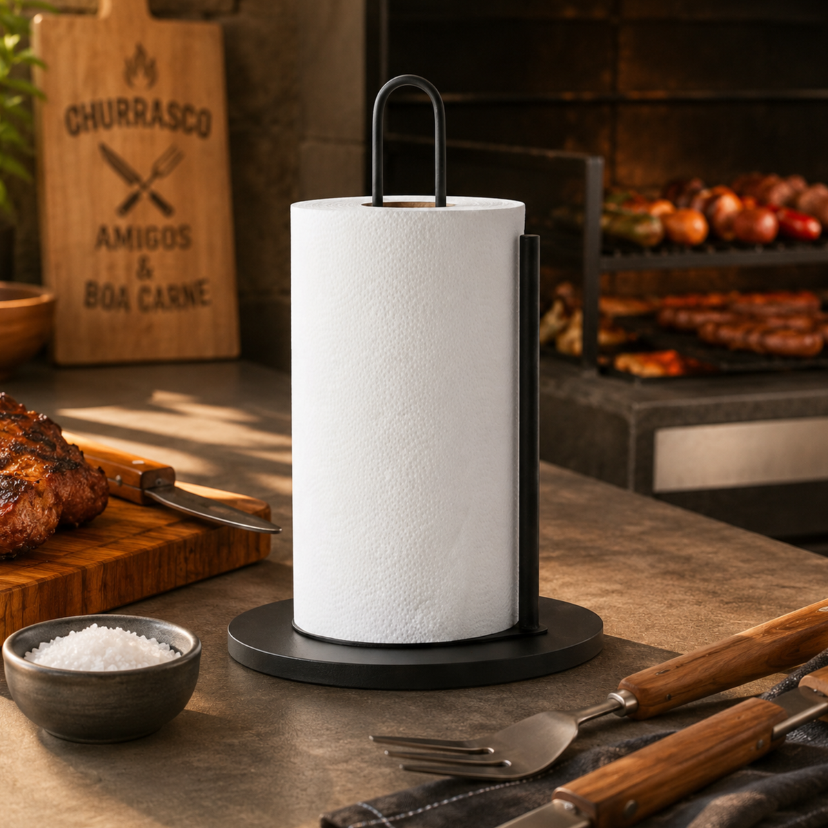 Suporte Porta Papel Toalha de Bancada – Organizador Moderno em Aço para Cozinha