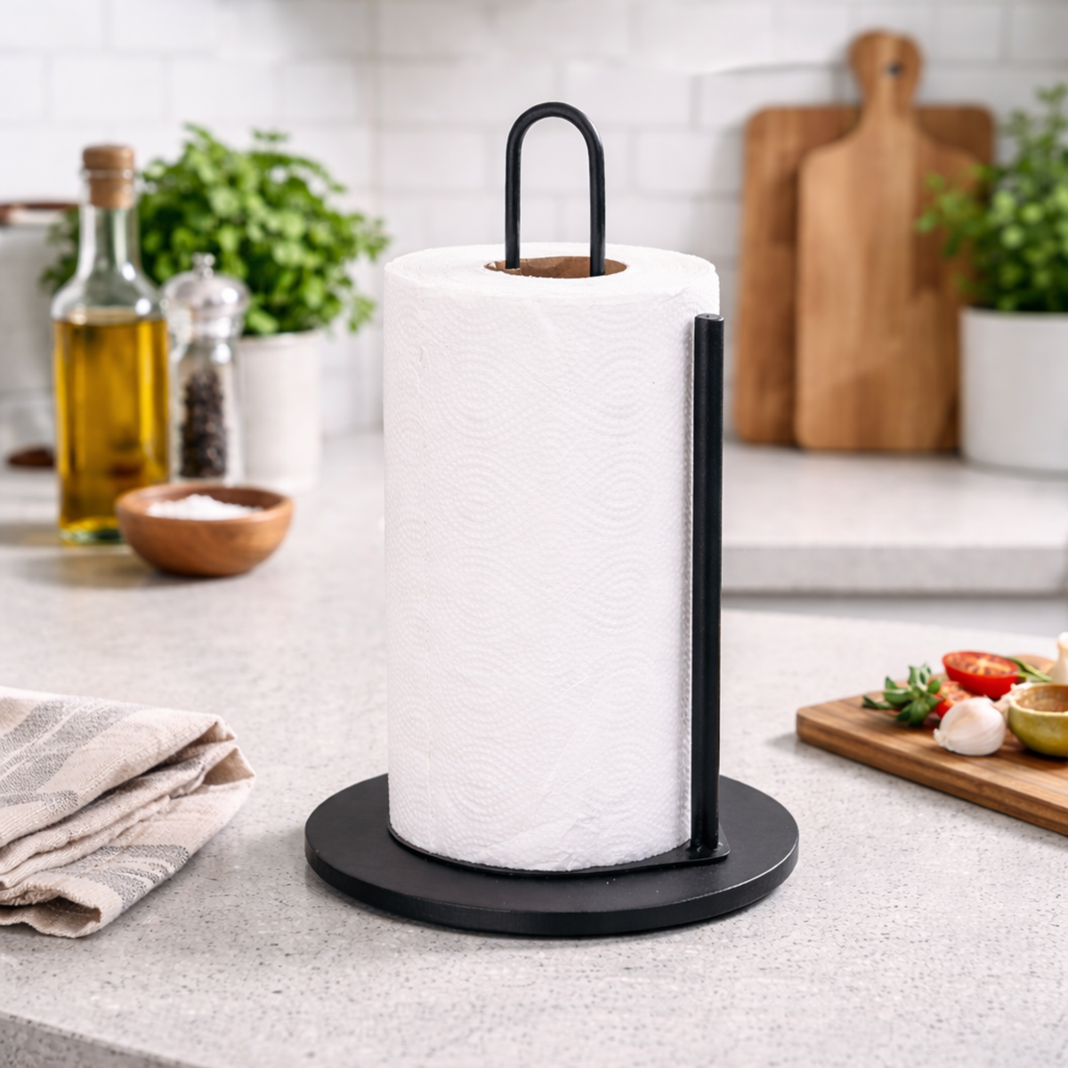 Suporte Porta Papel Toalha de Bancada – Organizador Moderno em Aço para Cozinha