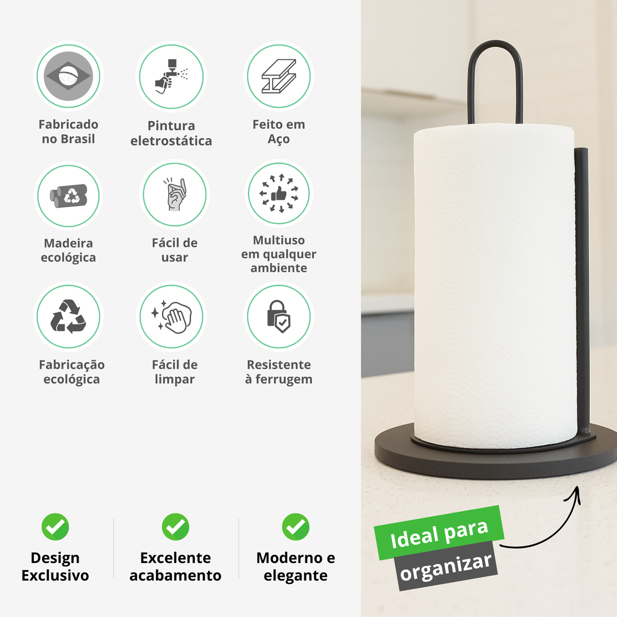 Suporte Porta Papel Toalha de Bancada – Organizador Moderno em Aço para Cozinha