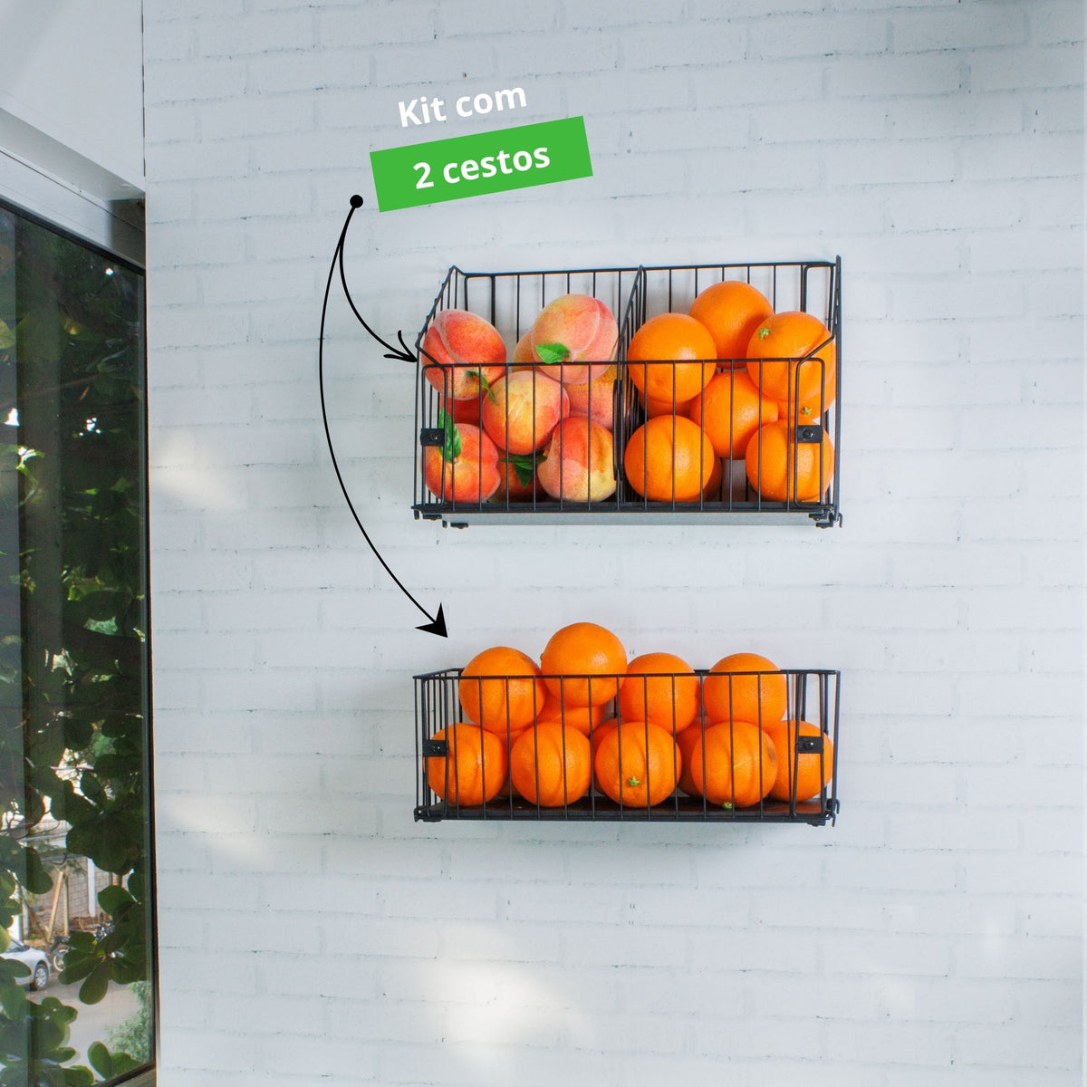 Fruteira de Parede Aramado Cozinha Cesto Frutas Kit 1P e 1G