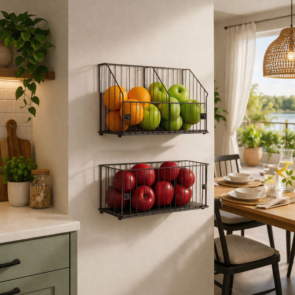 Fruteira de Parede Aramado Cozinha Cesto Frutas Kit 1P e 1G