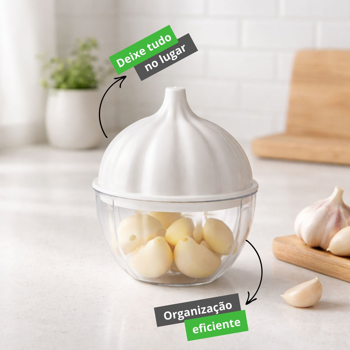 Porta Alho com Tampa – Organizador para Geladeira e Cozinha, Conserva Alimentos sem Odor e Mais Frescos