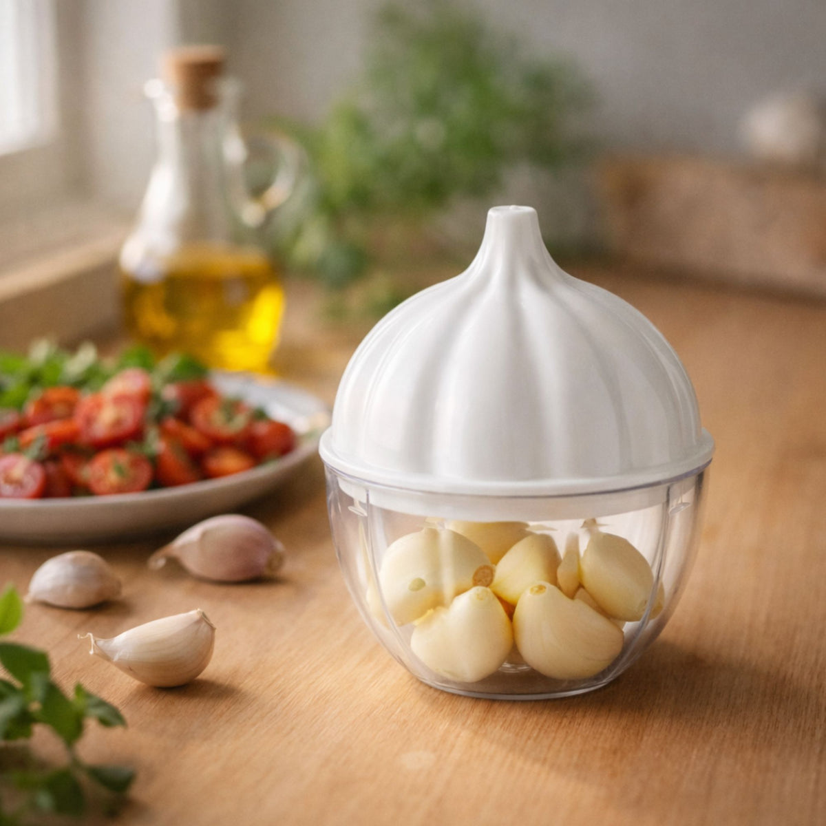 Porta Alho com Tampa – Organizador para Geladeira e Cozinha, Conserva Alimentos sem Odor e Mais Frescos