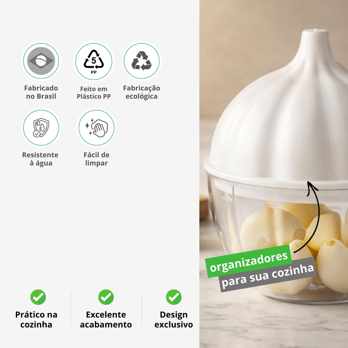 Porta Alho com Tampa – Organizador para Geladeira e Cozinha, Conserva Alimentos sem Odor e Mais Frescos