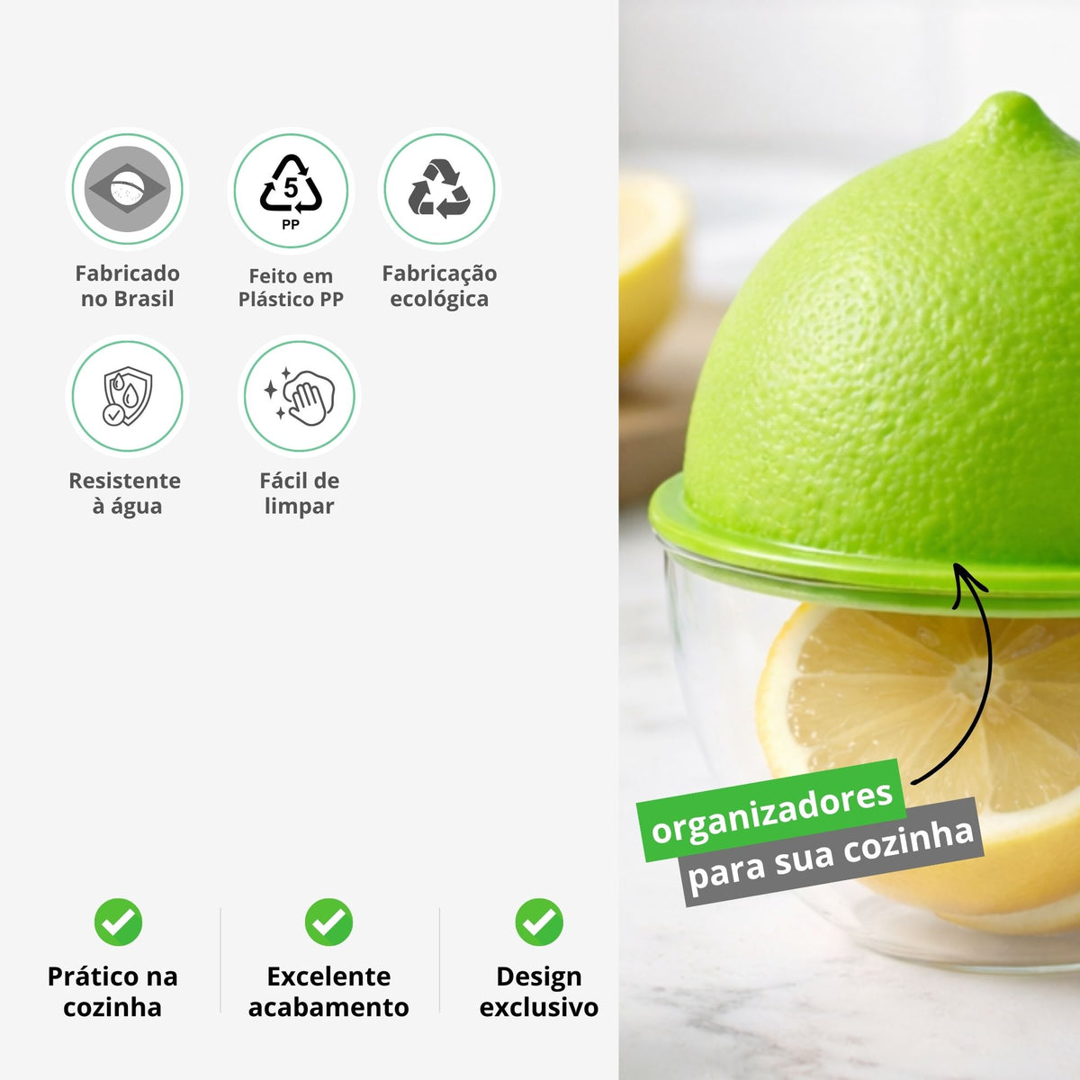 Porta Limão com Tampa – Organizador para Geladeira e Cozinha, Conserva Frutas Frescas sem Odor
