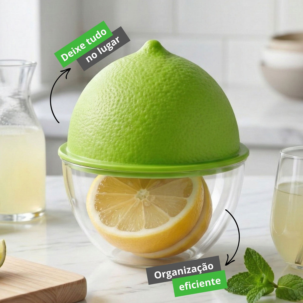 Porta Limão com Tampa – Organizador para Geladeira e Cozinha, Conserva Frutas Frescas sem Odor