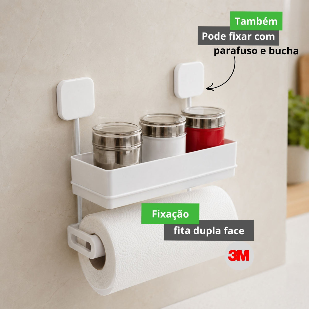 Suporte Aramado Pastilha para Rolo e Temperos