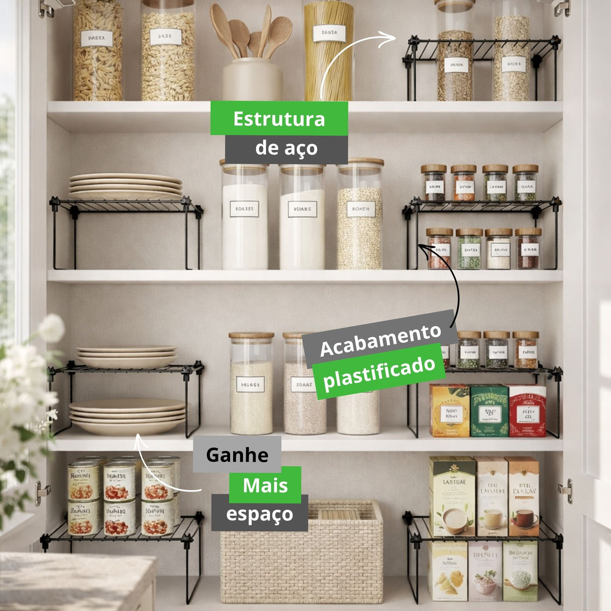 Kit 7 Organizadores de Armário Multiuso Aço Aramado – Prateleira para Cozinha e Louças