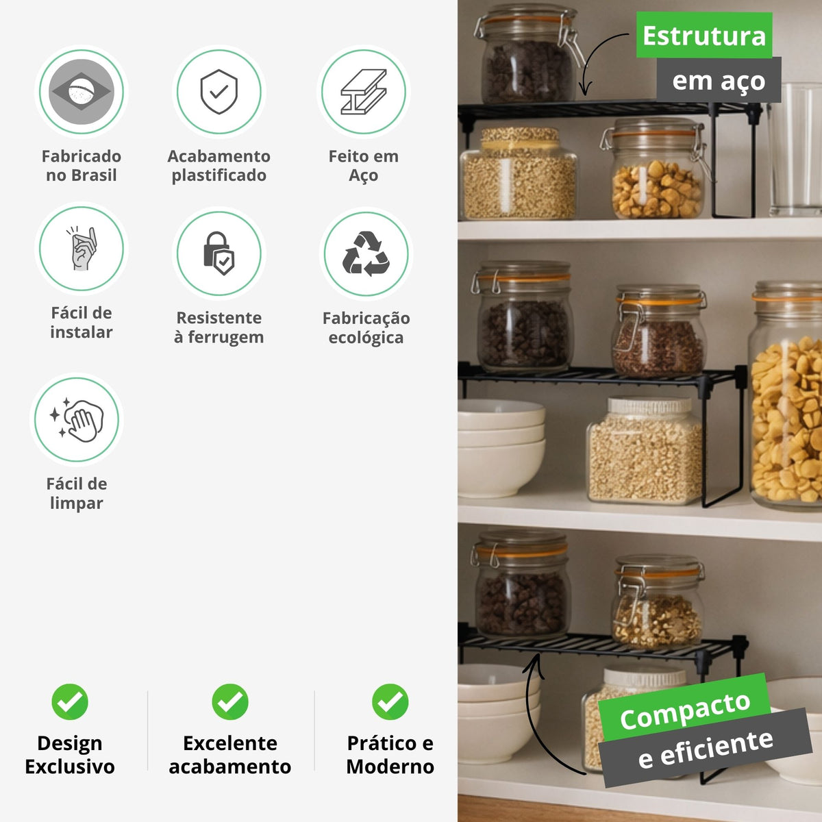 Kit 4 Organizadores de Armário Multiuso Aço Aramado – Prateleira para Cozinha e Louças