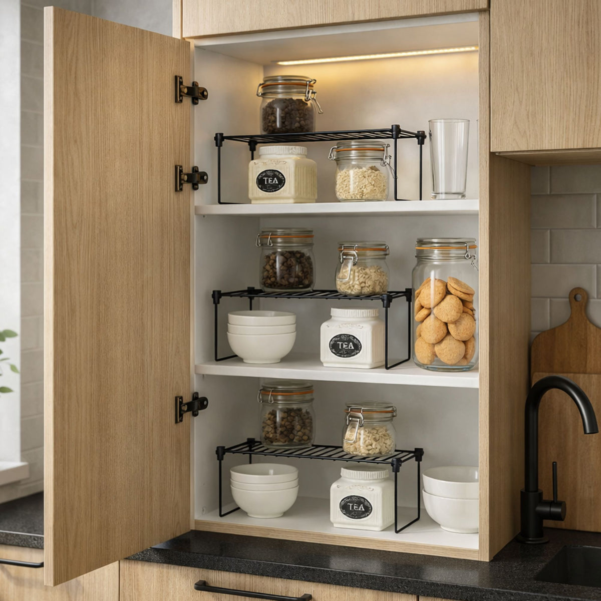 Kit 3 Organizadores de Armário Multiuso Aço Aramado – Prateleira para Cozinha e Louças