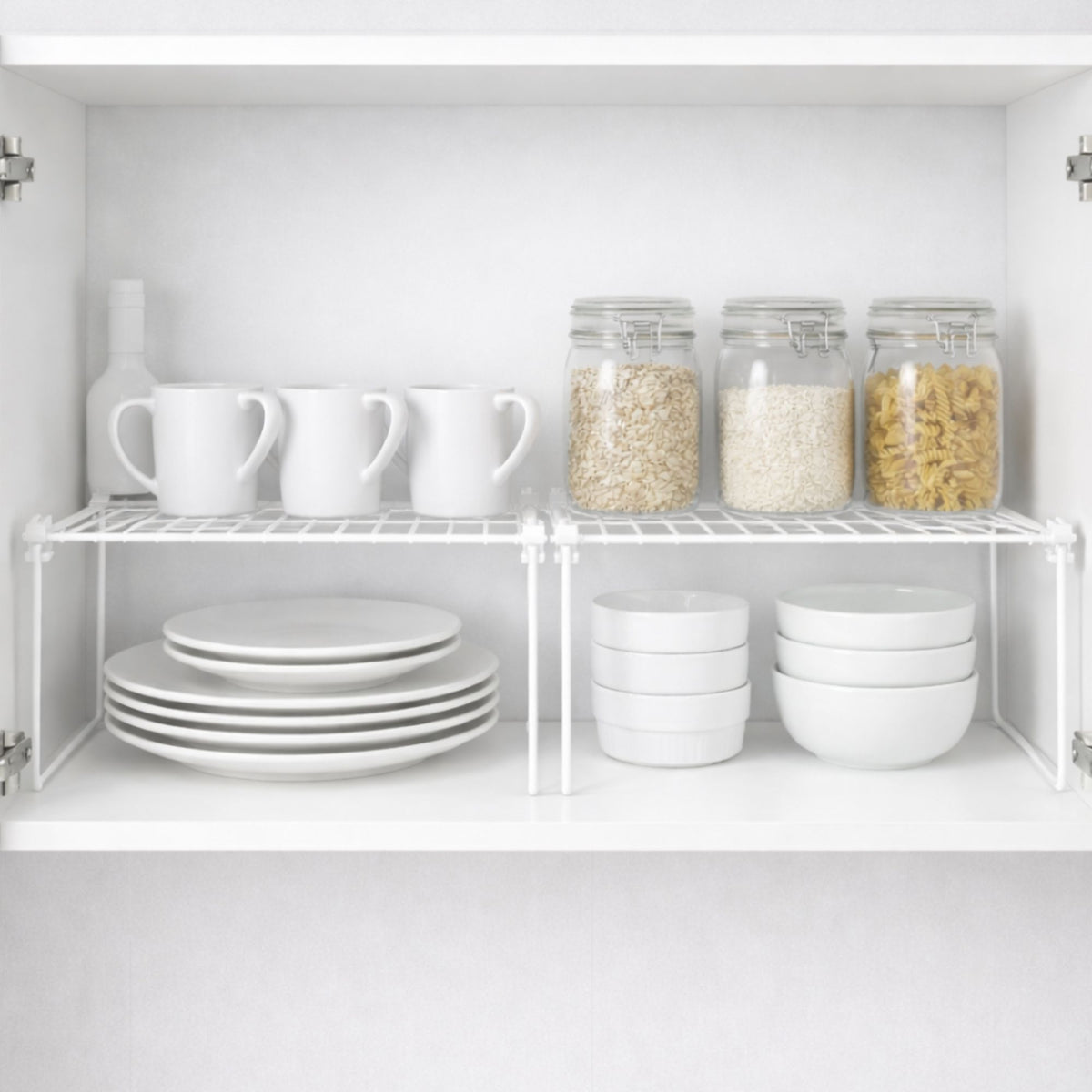 Kit 2 Organizadores de Armário Empilháveis Multiuso Prateleira Aramada Cozinha Louças