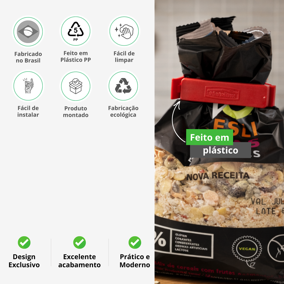 Kit 5 Prendedores de Embalagem Pequeno – Fecho Multiuso para Alimentos, Snacks e Mantimentos