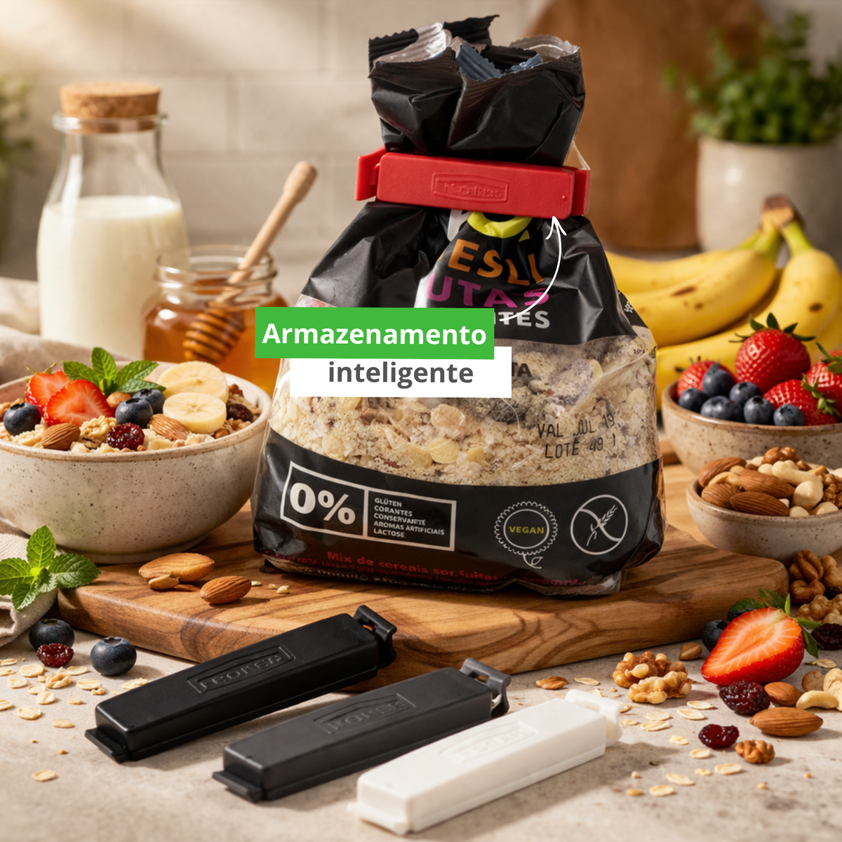 Kit 5 Prendedores de Embalagem Pequeno – Fecho Multiuso para Alimentos, Snacks e Mantimentos