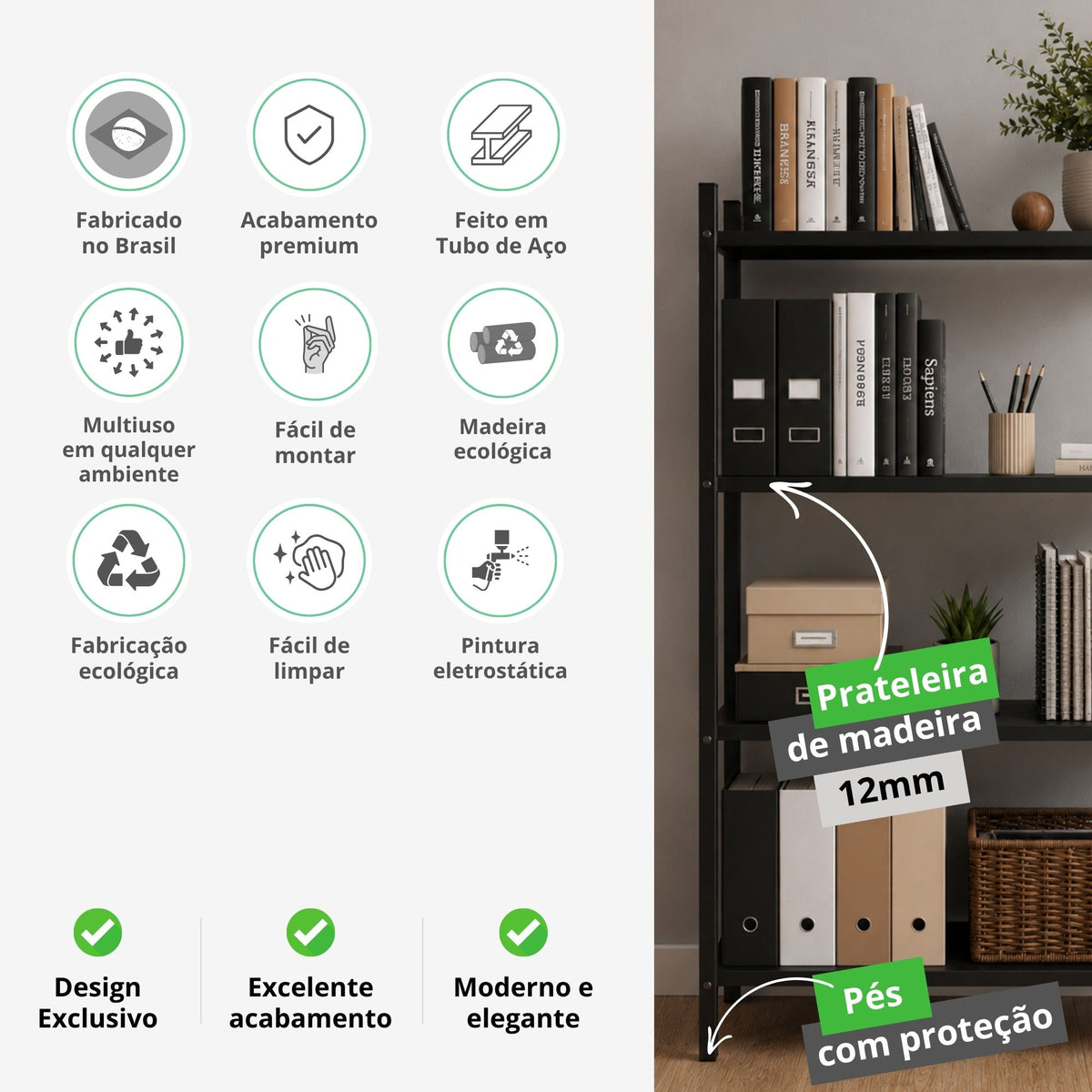 Estante Industrial Multiuso e Livros 4 Prateleiras Aço Madeira