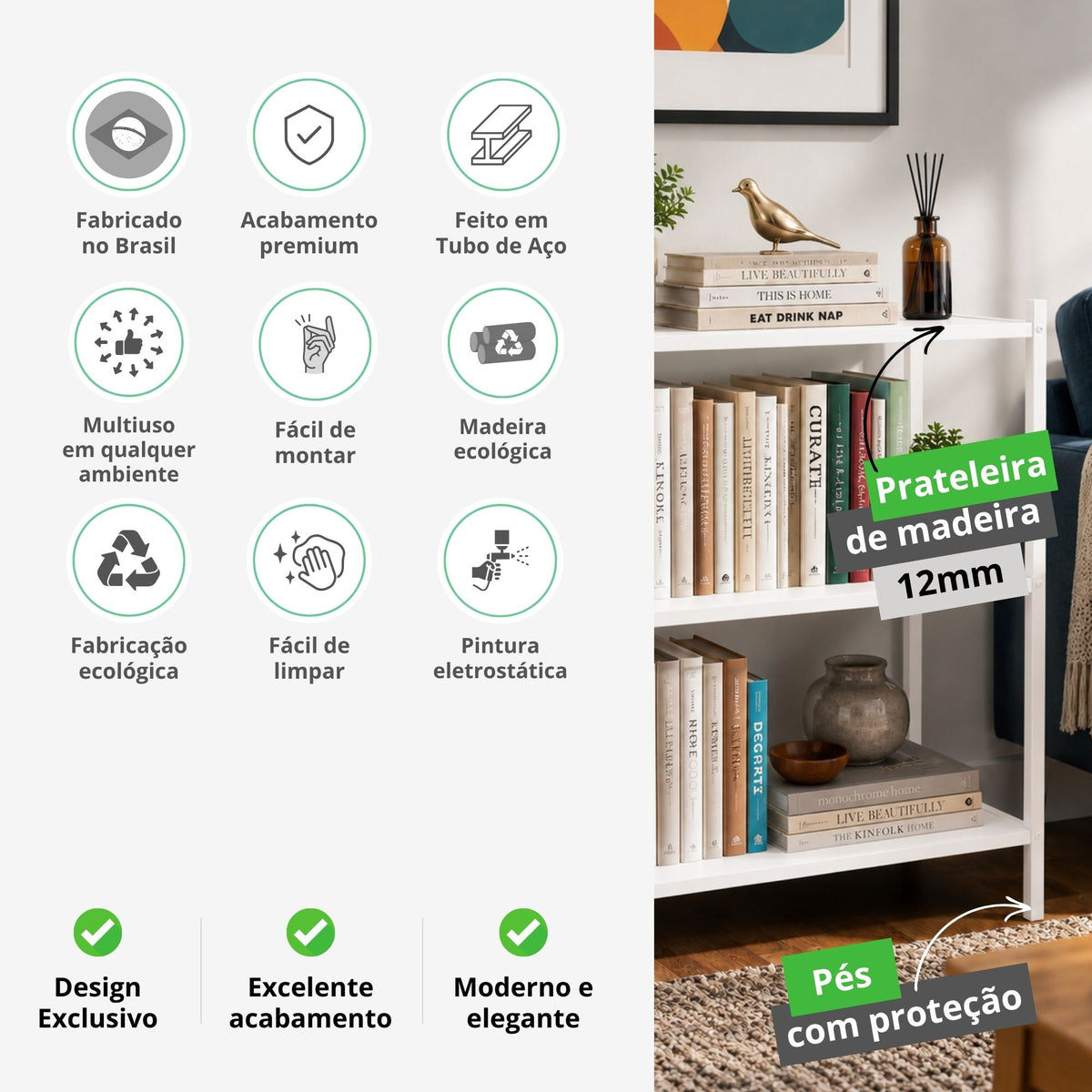 Estante Industrial Multiuso e Livros 3 Prateleiras Aço Madeira