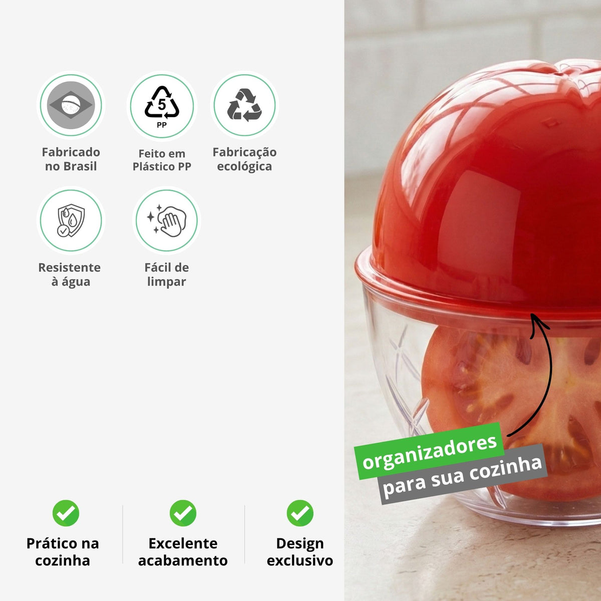 Porta Tomate com Tampa – Organizador para Geladeira e Cozinha, Conserva Alimentos Frescos sem Odor