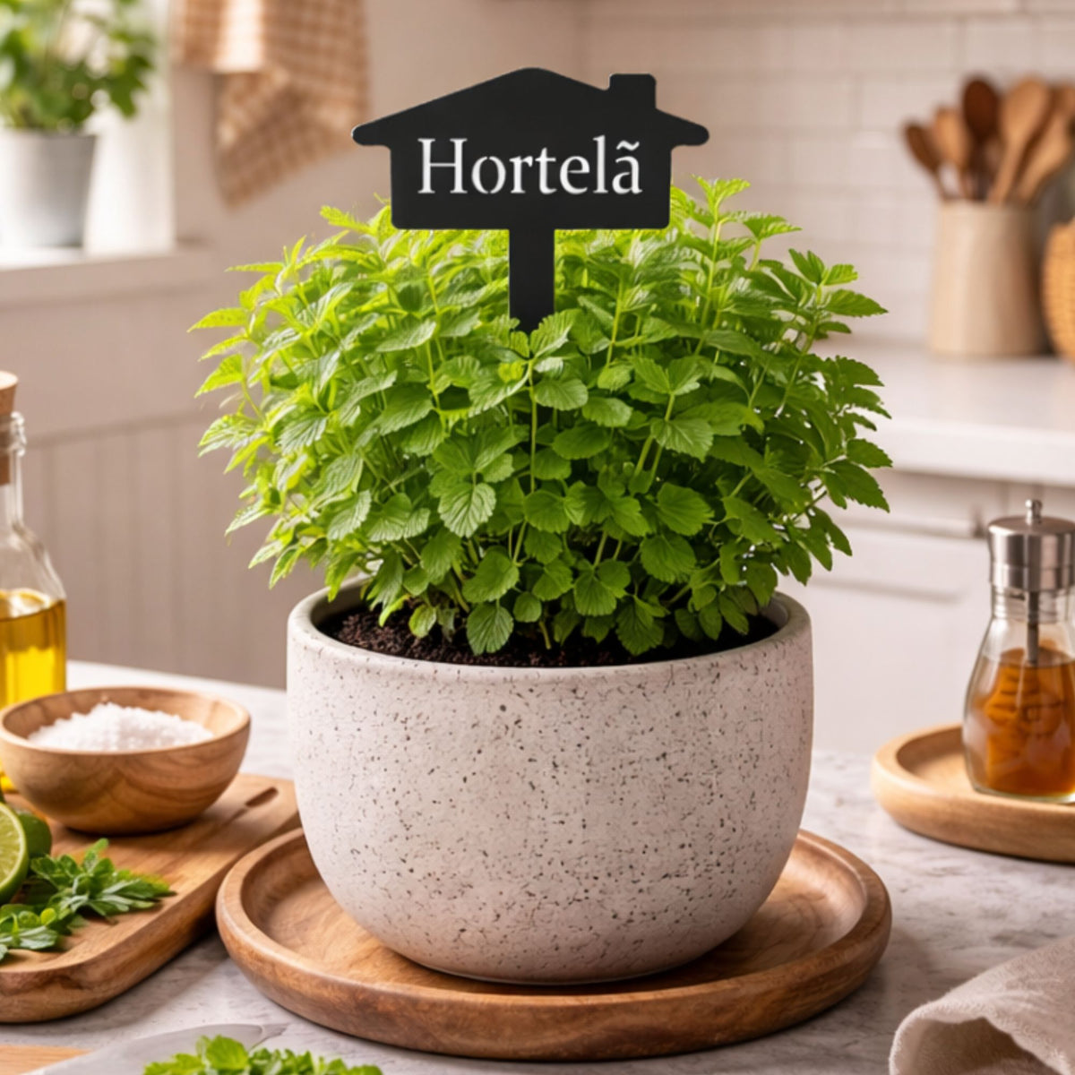 Plaquinha Identificadora para Plantas Hortelã – Marcador Decorativo para Horta, Vaso e Jardim em Aço