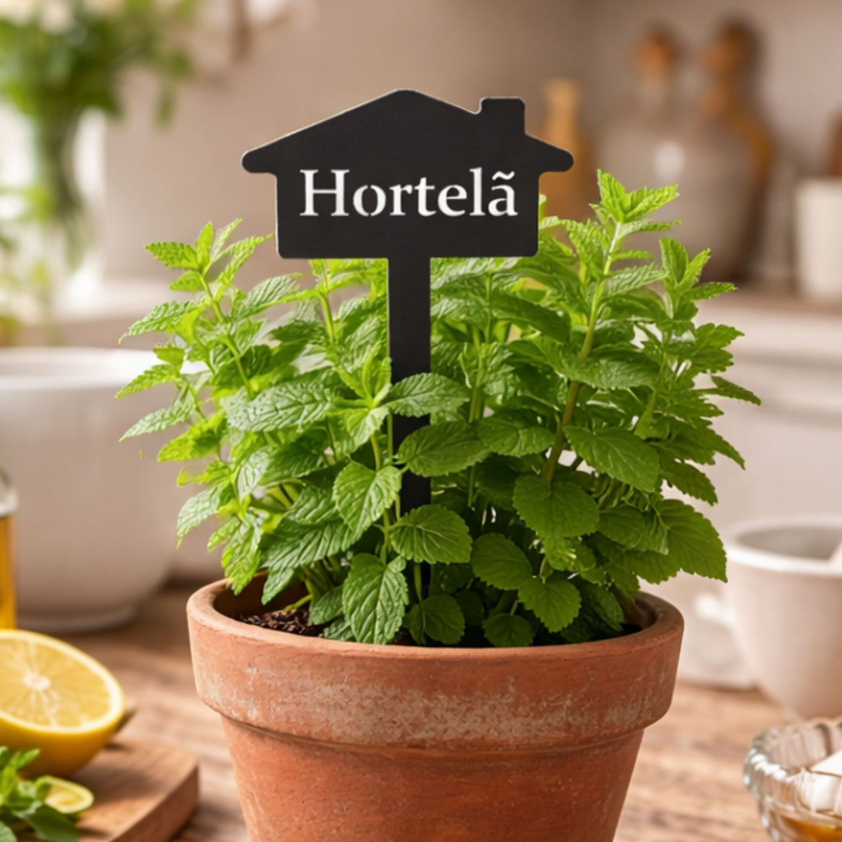 Plaquinha Identificadora para Plantas Hortelã – Marcador Decorativo para Horta, Vaso e Jardim em Aço