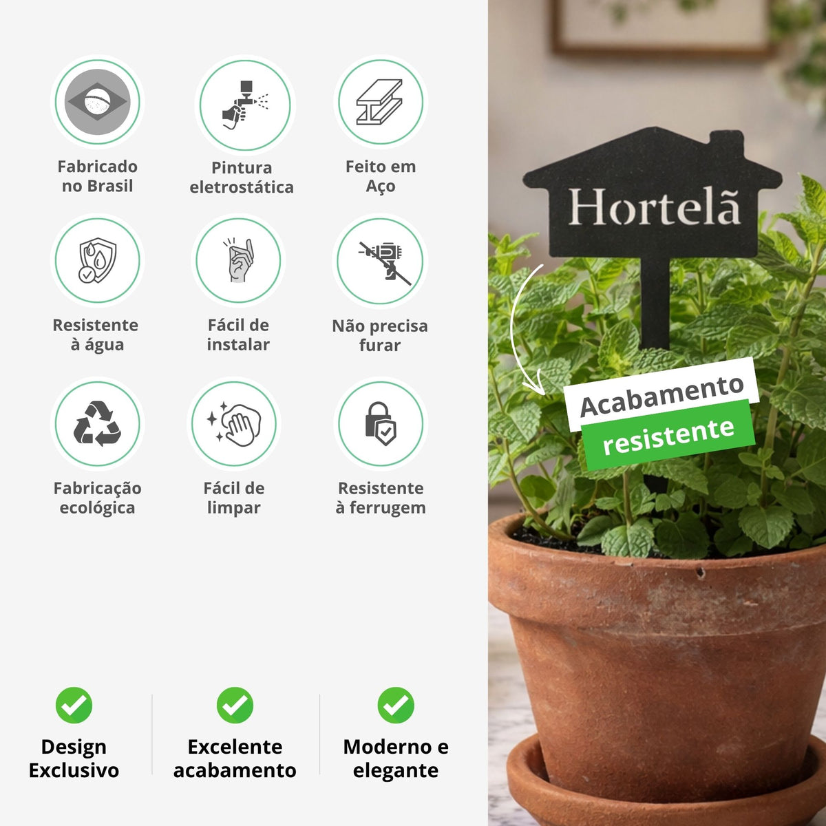 Plaquinha Identificadora para Plantas Hortelã – Marcador Decorativo para Horta, Vaso e Jardim em Aço