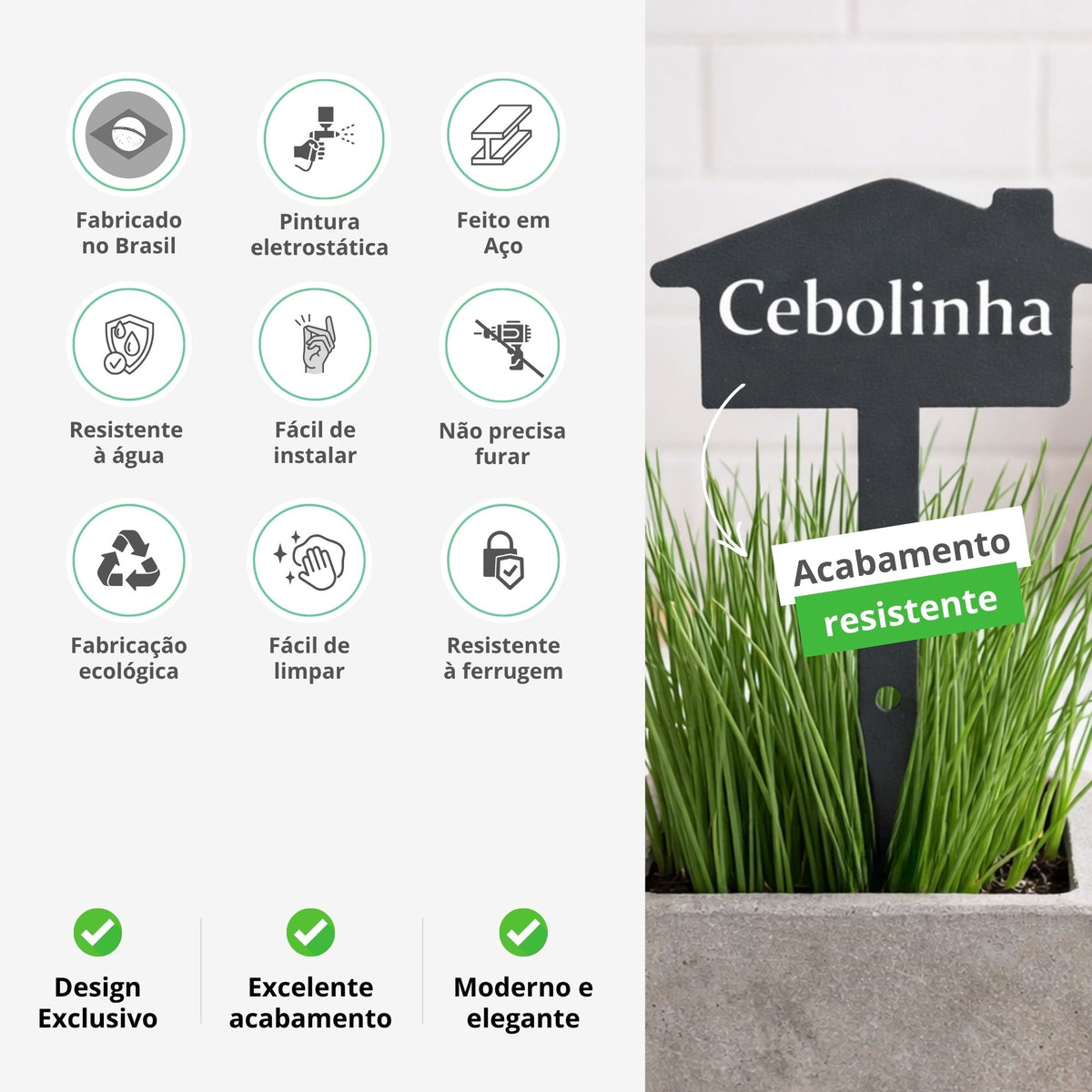 Plaquinha Identificadora para Plantas Cebolinha – Marcador Decorativo para Horta, Vaso e Jardim em Aço