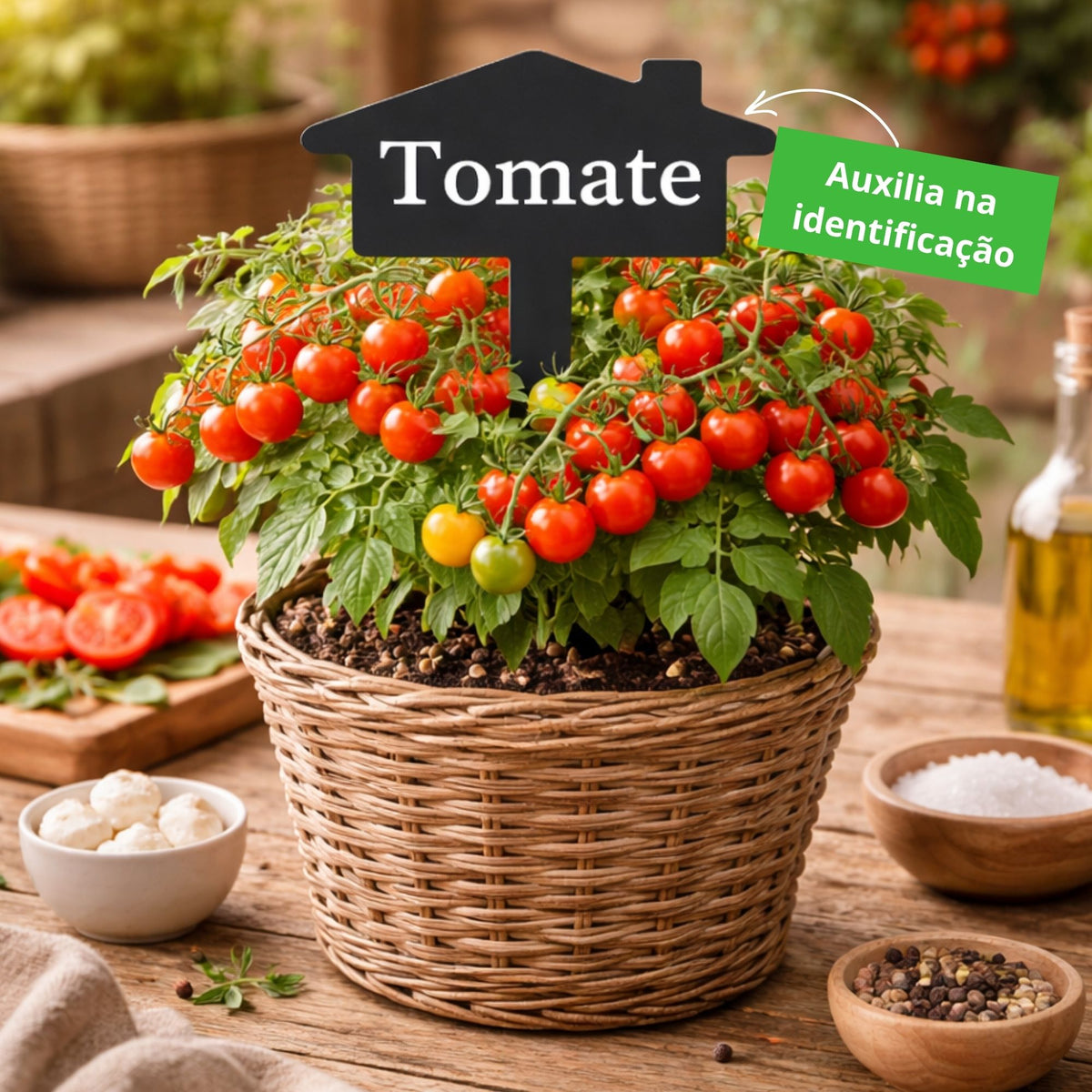 Plaquinha Identificadora para Plantas Tomate – Marcador Decorativo para Horta, Vaso e Jardim em Aço