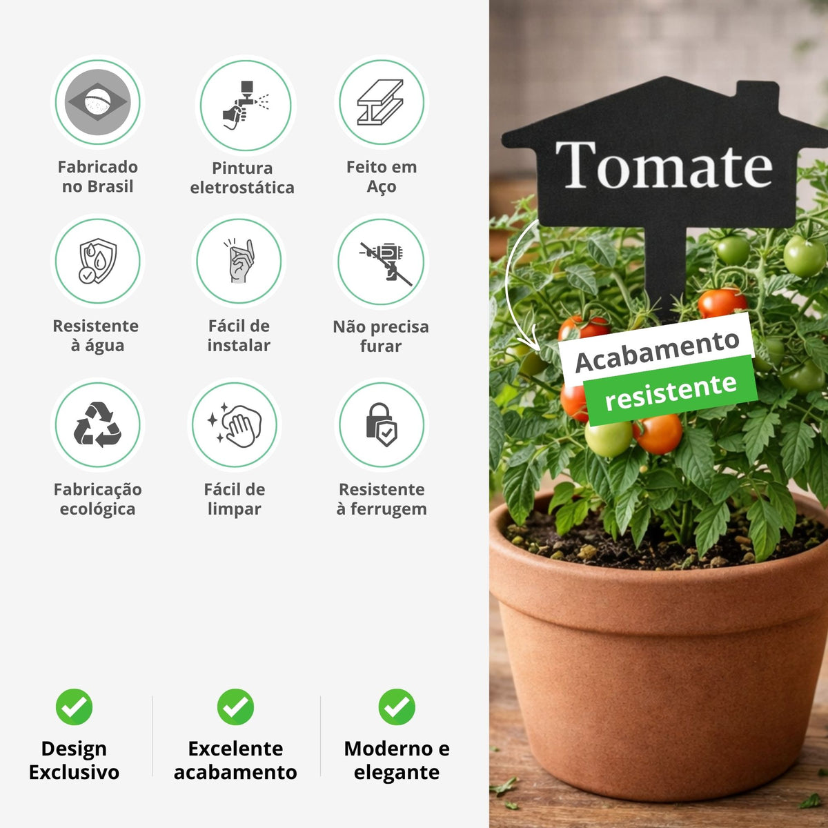 Plaquinha Identificadora para Plantas Tomate – Marcador Decorativo para Horta, Vaso e Jardim em Aço